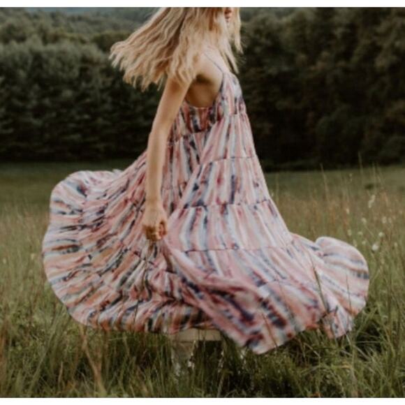 Storia Boutique Tiered Midi Length Whimsy Fairy Dress Tie shoulder size Medium - Picture 2 of 9